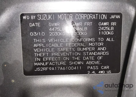 2010 Suzuki Kizashi S z USA, uszkodzony, nr VIN JS2RF9A17A6100411